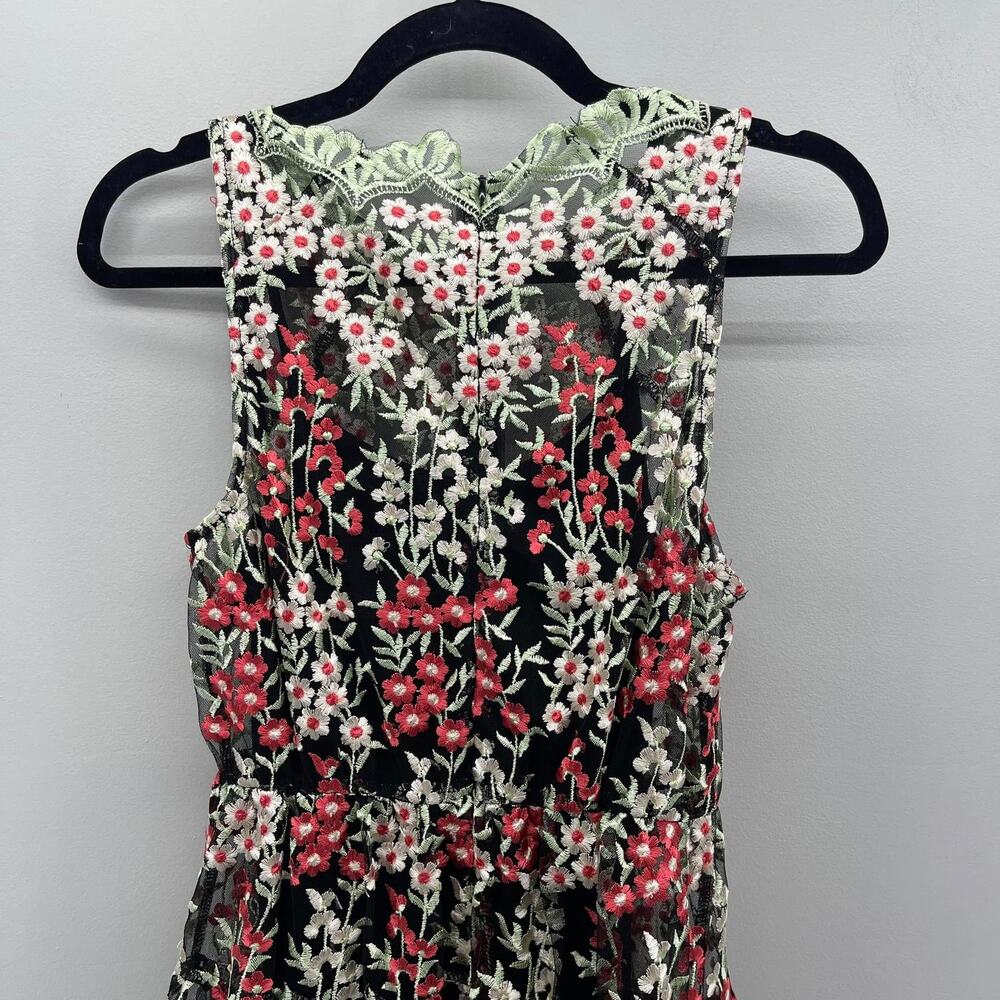 HD in Paris Emilia Dress 4P Blk Floral Embroidered‎ Mesh Fit Flare Anthropologie - Picture 4 of 9